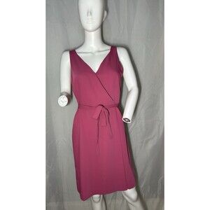 Ann Taylor Women’s Faux Wrap Sheath Dress Fuschia Pink Size 6 Petites Belted